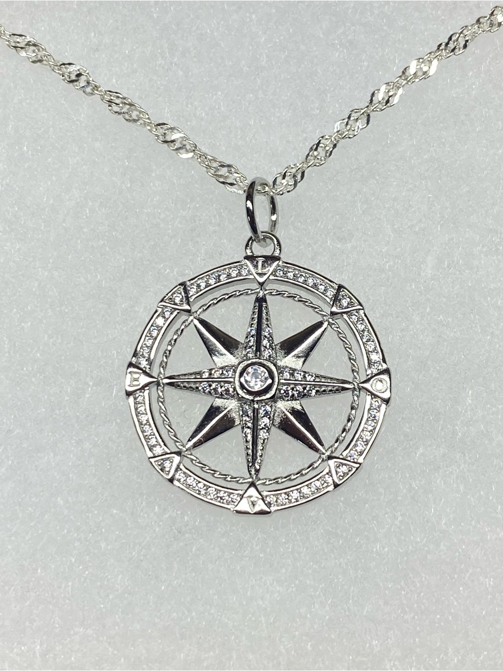 Sterling Silver Sparkling Compass Pendant Necklace
